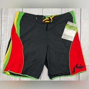 NWT! Rusty Board Shorts Rastafarian Rasta Black Sz 36